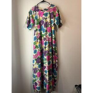 Vintage 60s‎ Handmade Floral Maxi Heavyweight Dress Gown Tie Back Large Hippie